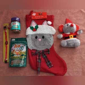 Cat Christmas Stocking with Toys and Collar